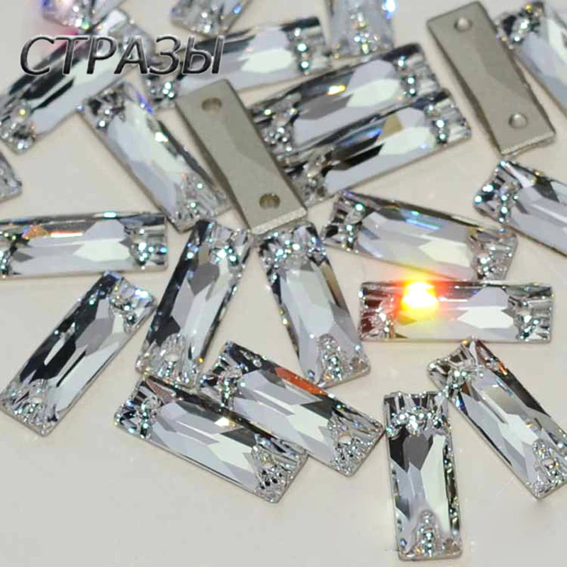 6A Crystal Sew On Rhinestone 3255 Baguette Strass 6x18mm 9x26mm Flat Back Glass Rhinestones For Garment Needlework Dresses