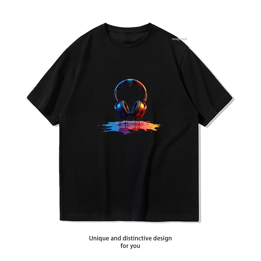 Colorful Melting Headphones T-Shirt Casual cotton graphic t shirts Creative streetwear Classic O-neck shirt