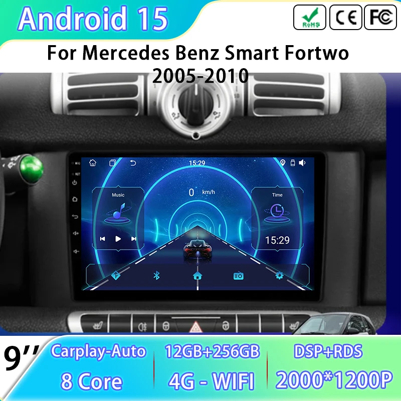

Android Auto для Mercedes Benz Smart Fortwo 2005-2010 автомобильный мультимедийный видеоплеер стерео радио GPS навигация головное устройство без 2din