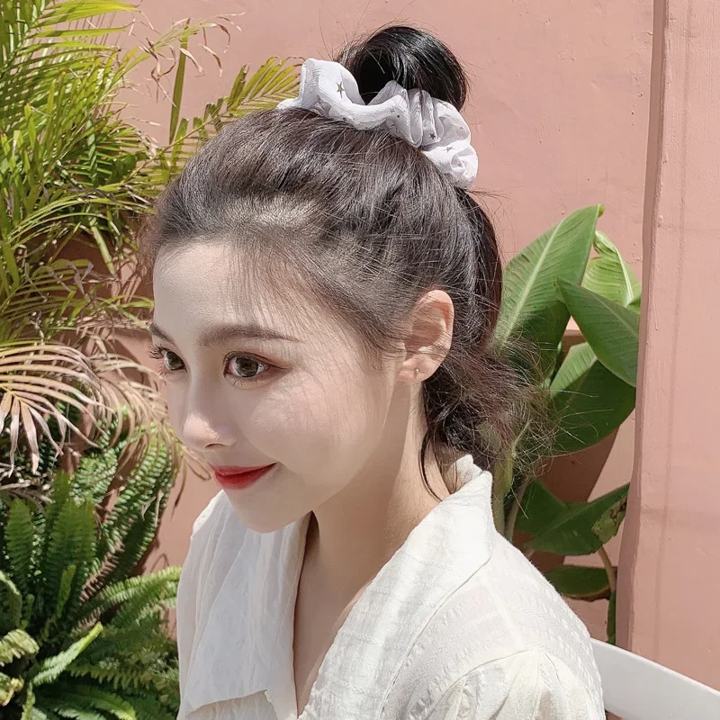 1Pcs Bronzing Small Star Large Intestine Ring Chiffon Cloth Hair Accessories Korean Fat Intestine Ring Head Rope