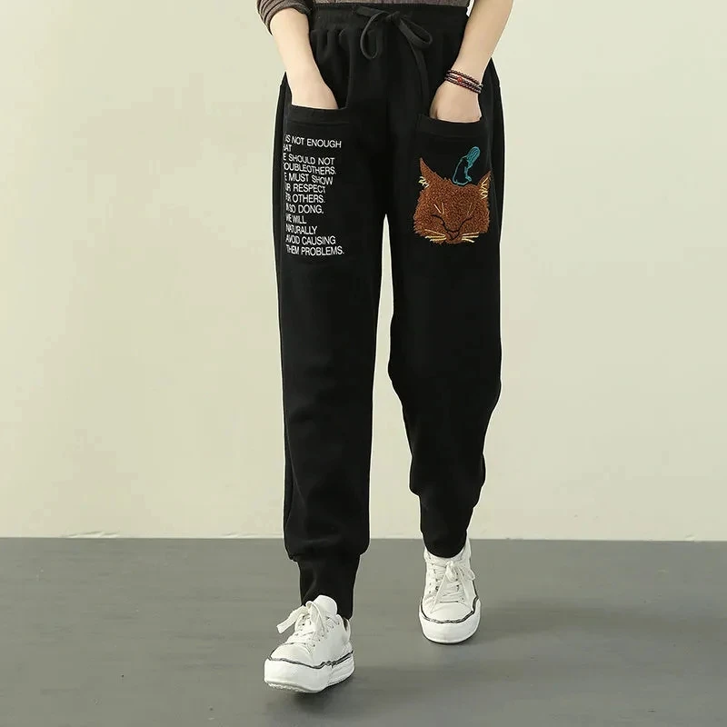 

Women Pants Autumn Winter New Loose Sweatpants Add Velvet/No Velvet Warm Casual Harlan Trousers Female Elastic Waist Sportpants