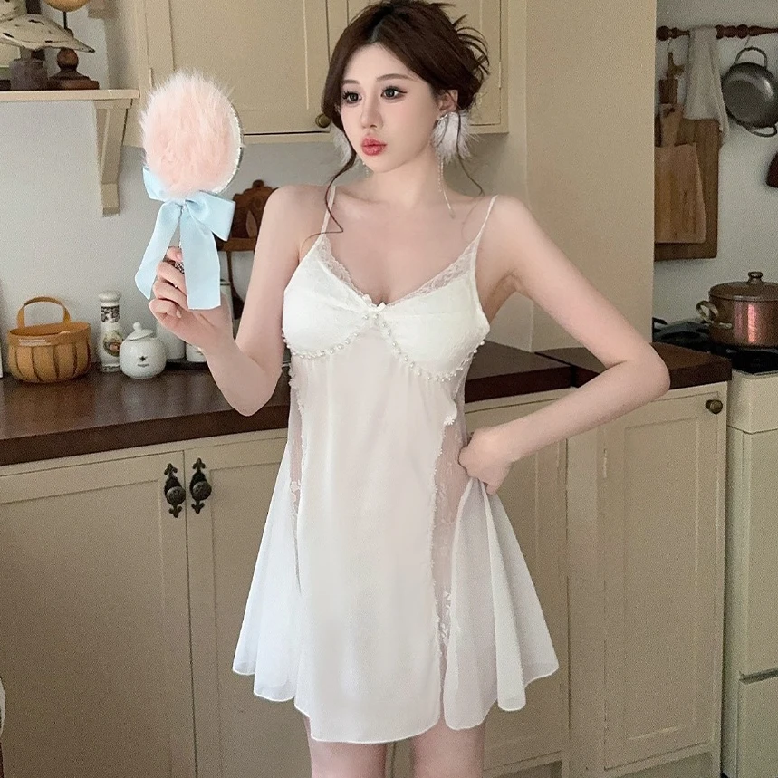 

Lace Suspender Nightgown Home Dress Women Sexy Sleepwear Nightdress Lingerie Summer Female Sleepdress Dressing Gown Loungewear