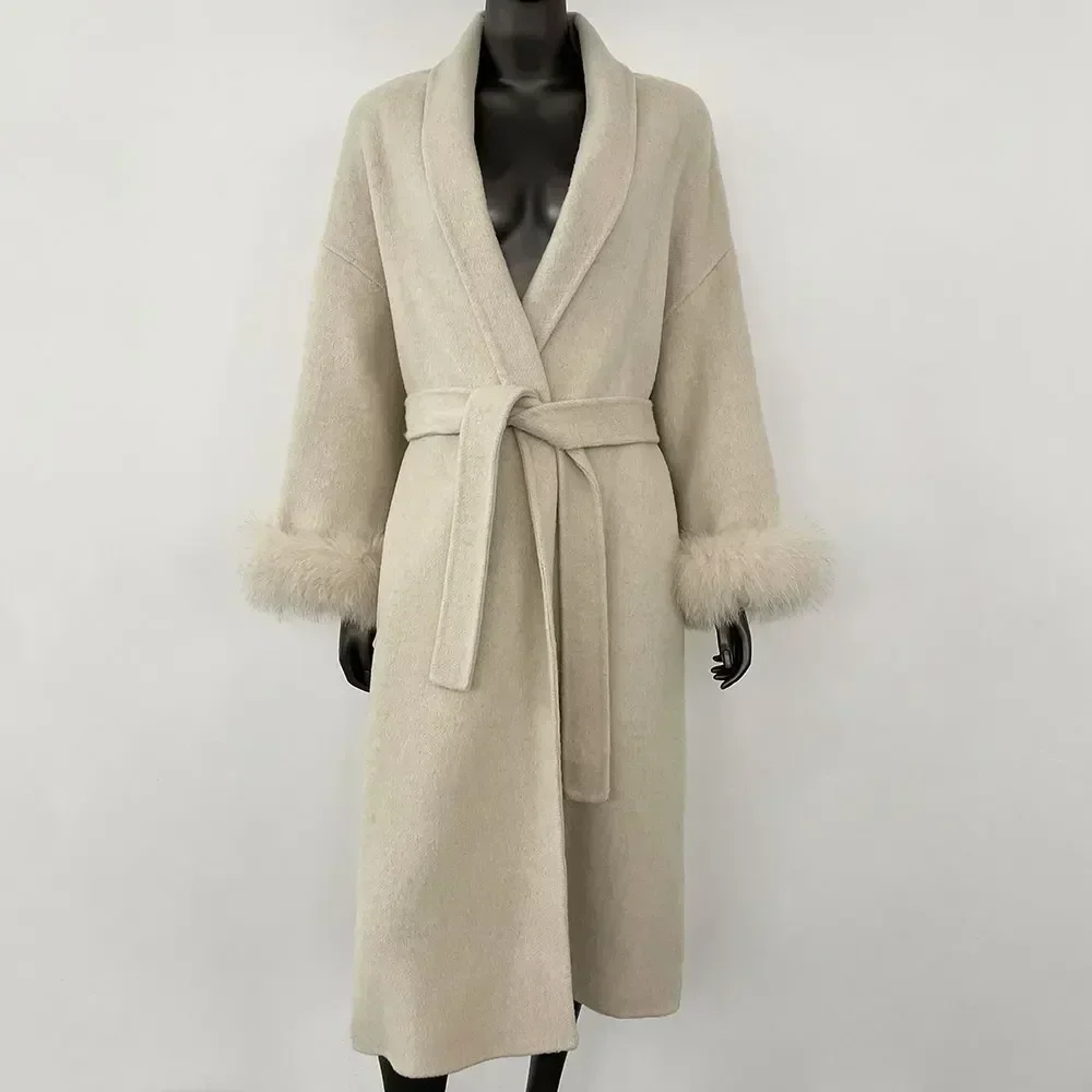 Winter Temperament Short and Long Real Wool Coat Removable Cuffs Fox Fur Jacket Cashmere Coat Double-sided Woolen Jacket Women