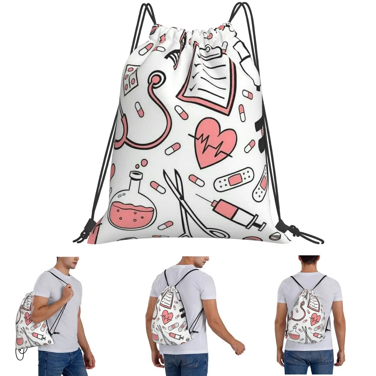 Enfermera En Apuros Doctor Nurse Medical Backpacks Multi-function Drawstring Bundle Pocket Sports Bag Book Bags Students
