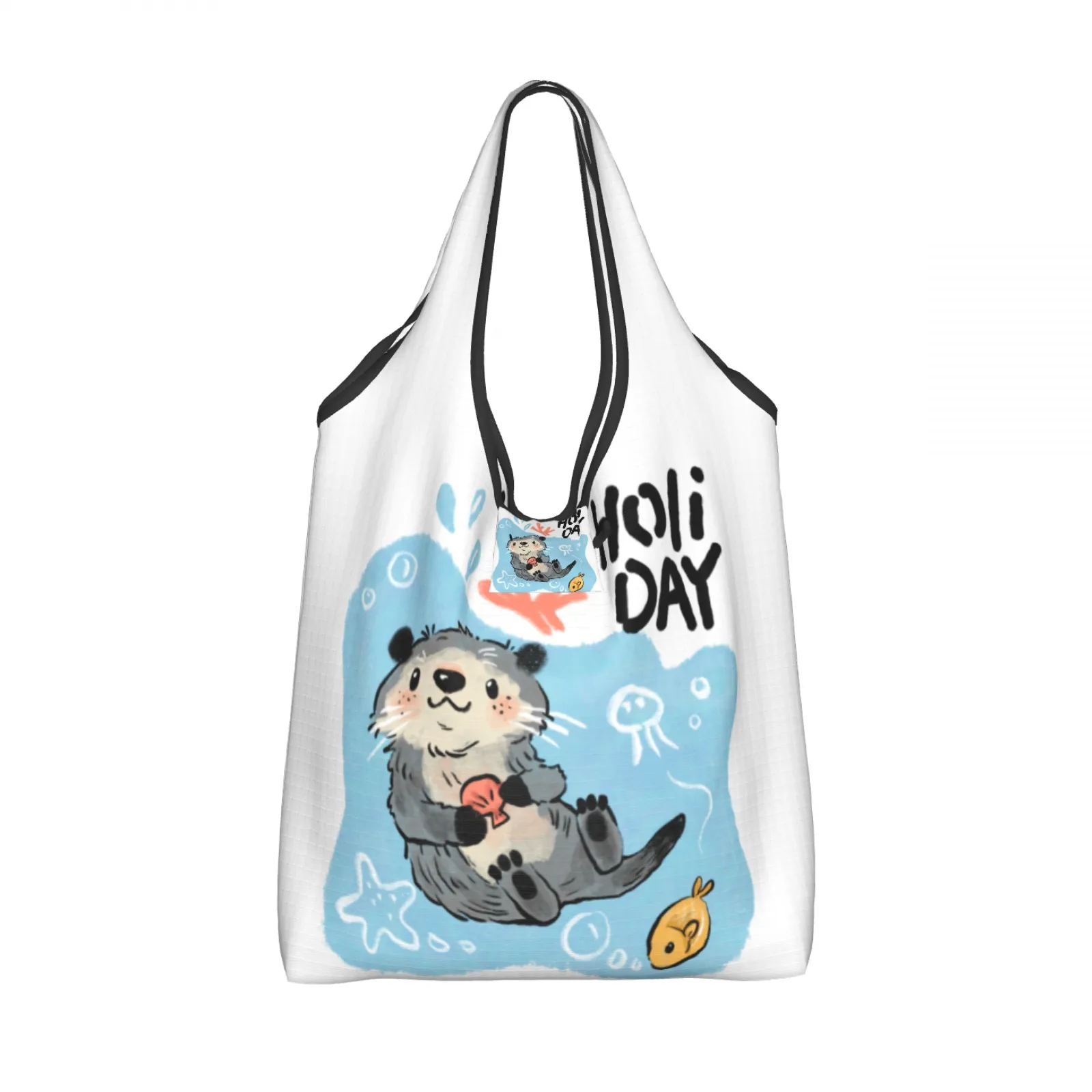 Adorable Otter Day Bag Foldable Shopping Bag Reusable Bags Folding Shopper Cloth Bags For Outdoor Office School
