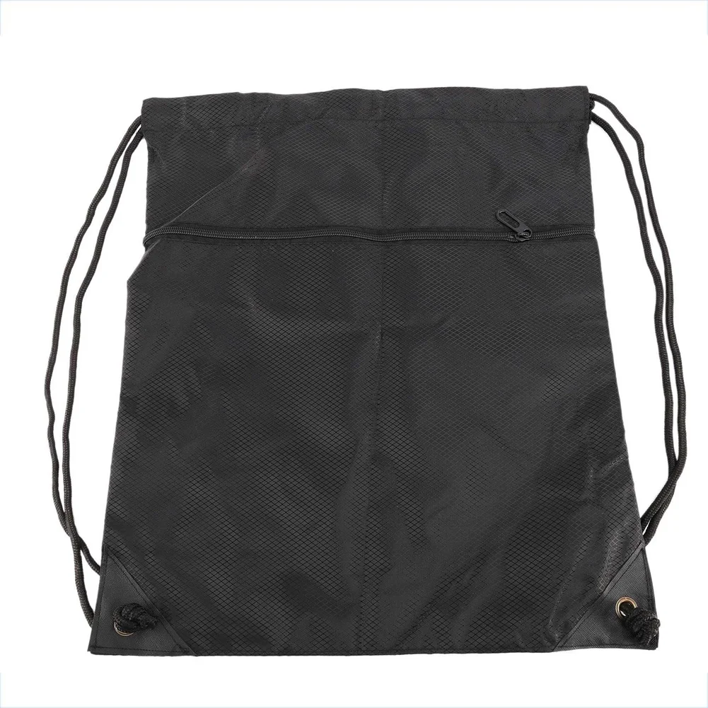 2X Drawstring Backpack Sports Gym Bag for Women Men Children Large Size with Zipper Bottle Mesh Pockets Black