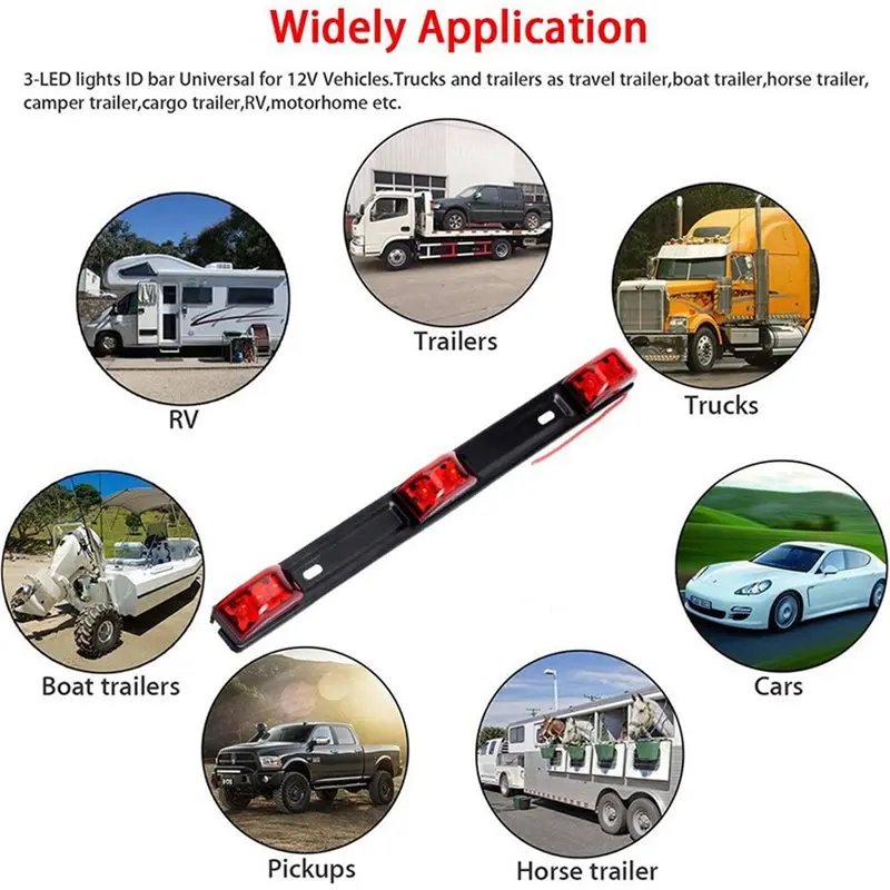 5X Trailer Tail Light Bar, 14.2 Inch Red Clearance Identification ID Marker Light With Bracket