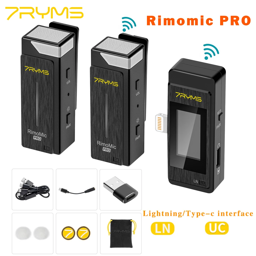 

7RYMS Rimomic PRO Wireless Lavalier Microphone 2.4G for DSLR Camera Smartphones iPone Vlogging Microphone vs Lark 150