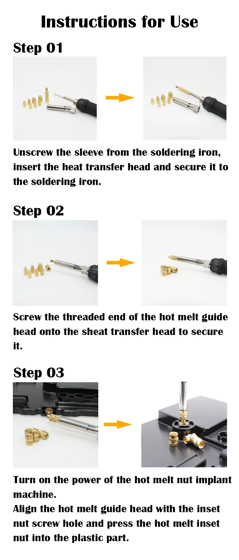 M2 M3 M4 M5 M6 Wärmeleit-einsatz Mutter Lötkolben Spitze Eingebettet Messing Hot Melt Mutter Gewinde Einfügung Für Kunststoff 3d Druck Kit – Detail 2