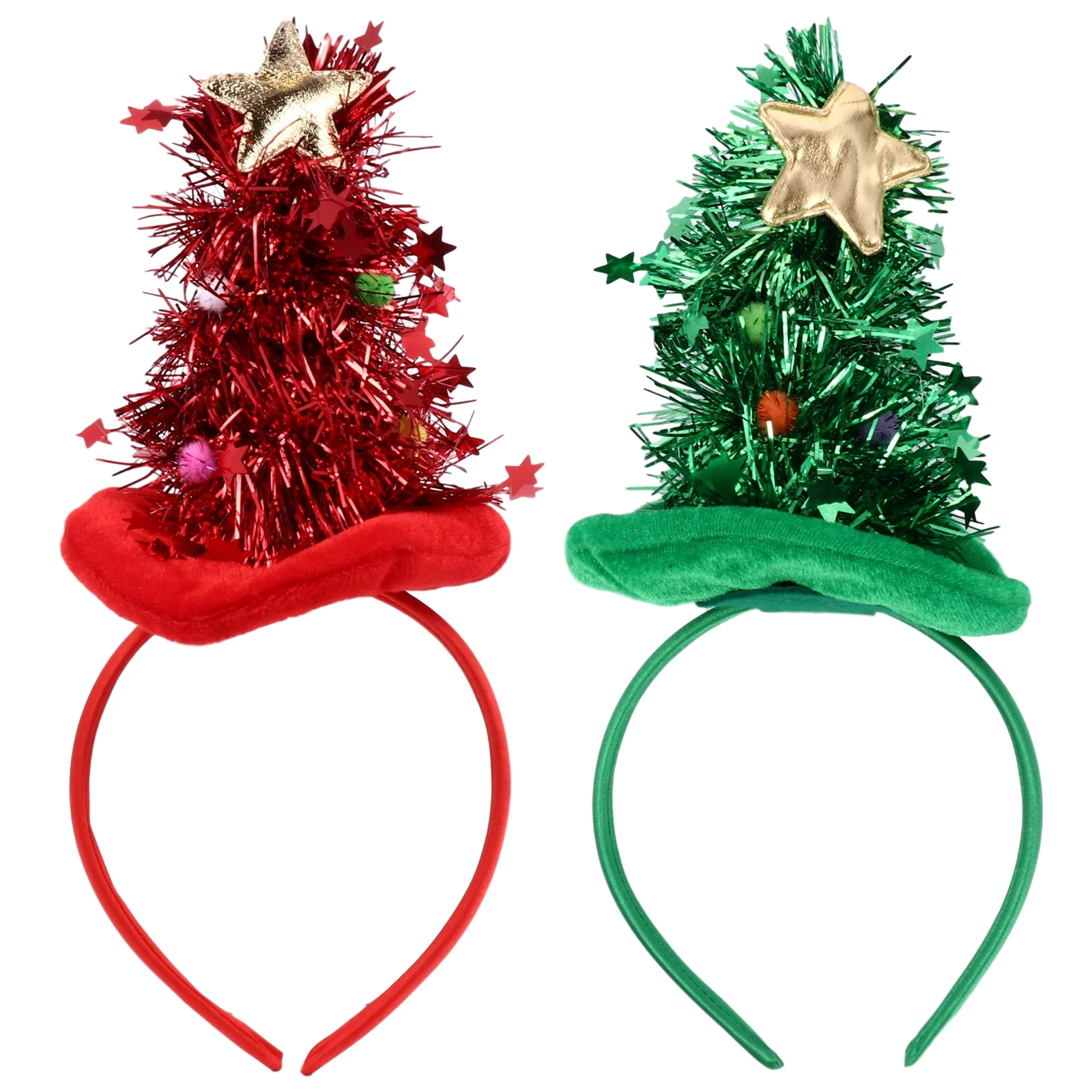 

2Pcs Christmas Headband Kids Hats Bright Cloth Silk Child Christmas Tree Hair Hoop Xmas Accessories Festive Winter Theme Selfie