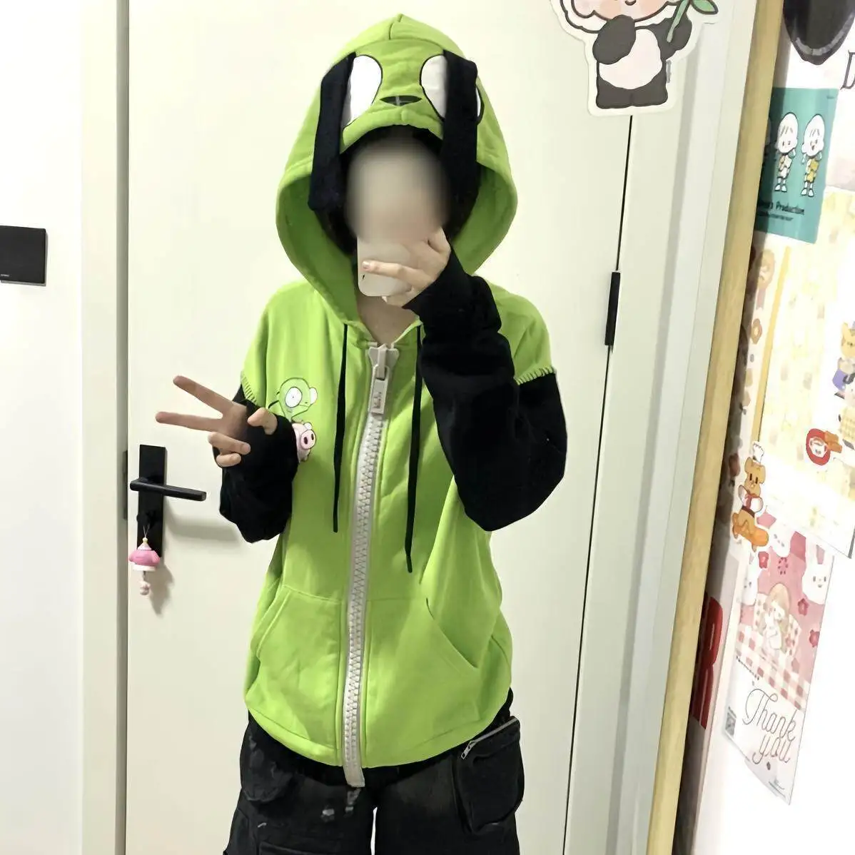 

2026 new Anime Invader Alien Hoodies Casual Jacket Coat Hooded Zip Up Pullovers Sweatshirts with Ears Halloween Costume
