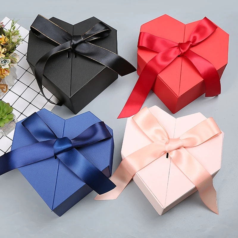 Heart Shaped Gifts Box with Bow Ribbon Valentines Day Presents Packaing Boxes Anniversary Surprise Gifts Wedding Decorations