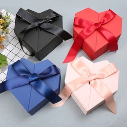 Heart Shaped Gifts Box with Bow Ribbon Valentines Day Presents Packaing Boxes Anniversary Surprise Gifts Wedding Decorations