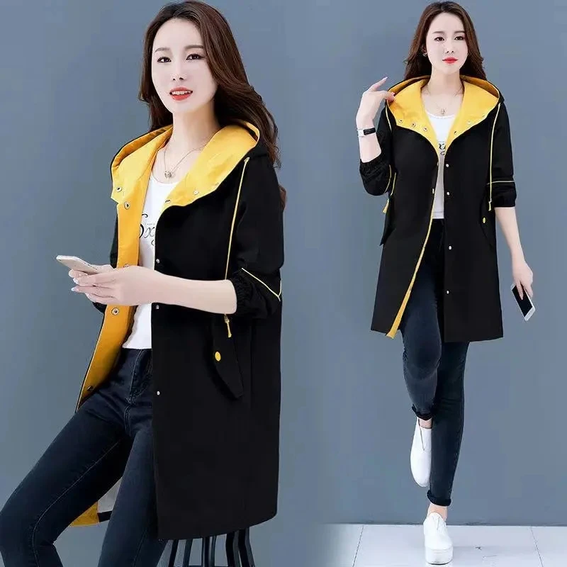 

2024 New Autumn Women's Jackets Windbreaker Female Hooded Casual Basic Coat Spring Loose Zipper Mid Long Jacket Women Outerwear