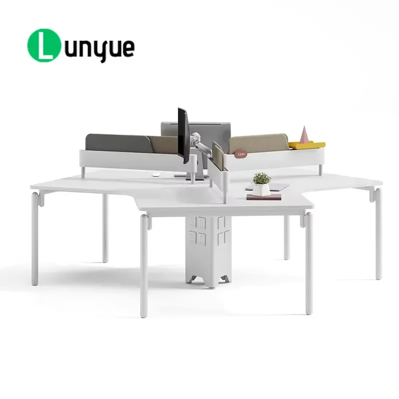 White Modern Office Cubicles Staff Workstations with Partitions Open Plan Desk for Employee Workspace Contemporary Design