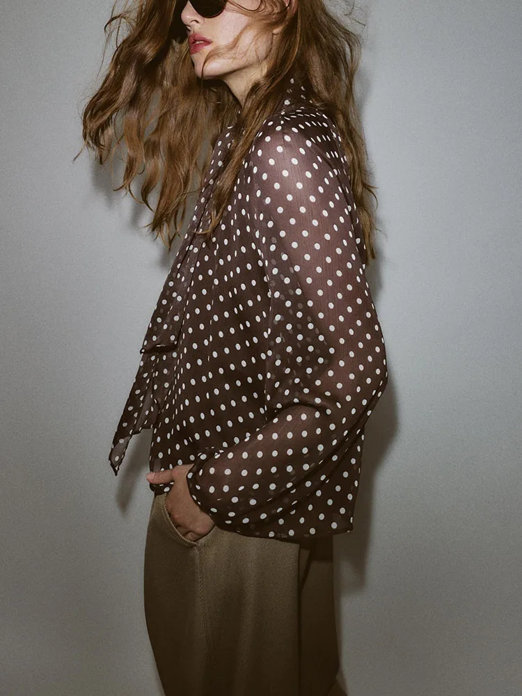 Ele Sweet Long Sve الوقوف طوق البولكا نقطة irt عقدة الديكور وصول جديد المرأة Faion شتاء 2025