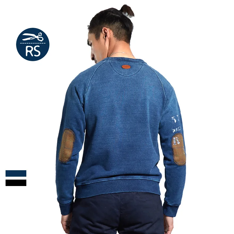 치구 남성용 아메리칸 레트로 핸드 다잉 블루 풀오버 남성용 스웨트셔츠 이글 배색 포켓 재킷