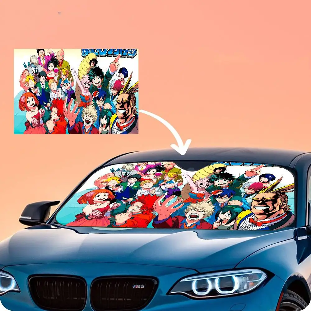 Anime M-My Hero Academia Car Solar Protection Heated Windshield Sunshade Car Window Windscreen Cover Sun Shade Auto Sun Visor