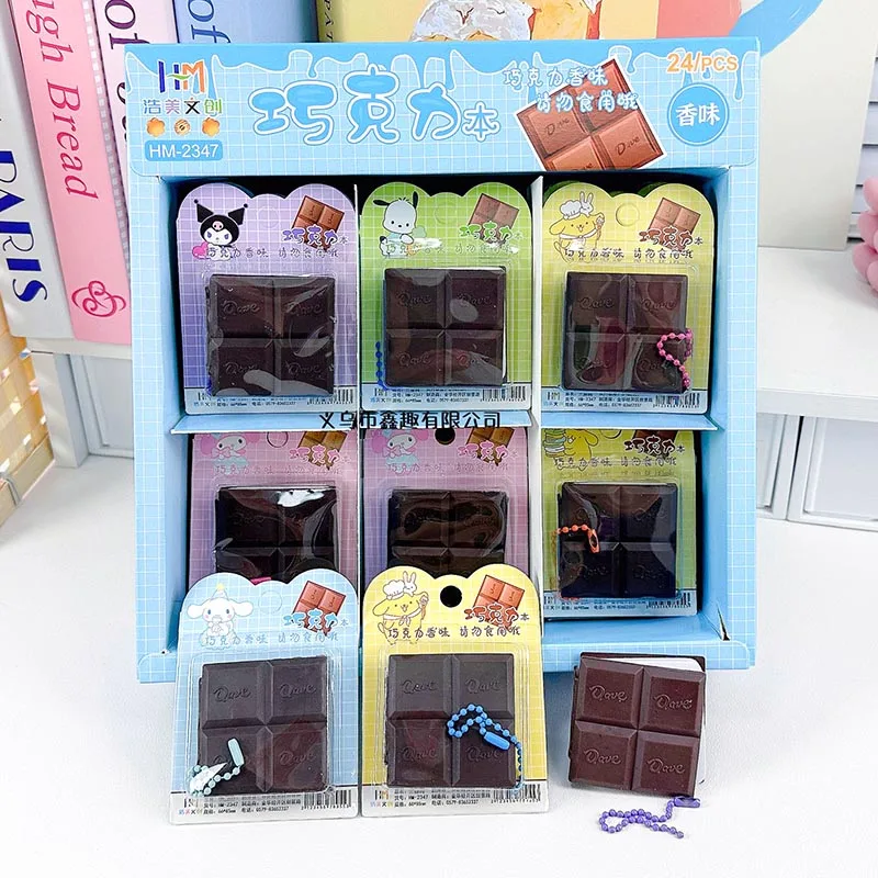 24pcs/lot Sanrio Chocolate Memo Pad Sticky Notes Cute Kuromi Melody Kitty Notepad Stationery Planner Post School Supplies