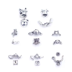 10Sets End Beads Caps Frog Teapot Snowman Cat Fish Silver Tone Metal DIY For Charms Bracelet Jewelry DIY Making Accessories