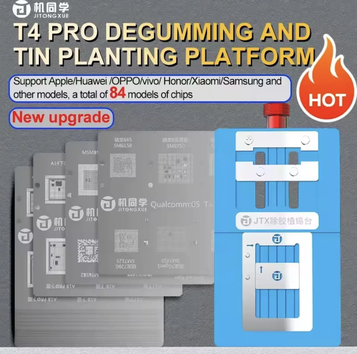 JTX T4 Pro Universal Chips Glue Removal Tin Planting Platform Support IP/Android CPU EMMC RAM 84 Model Of Chips With 14 Stencil