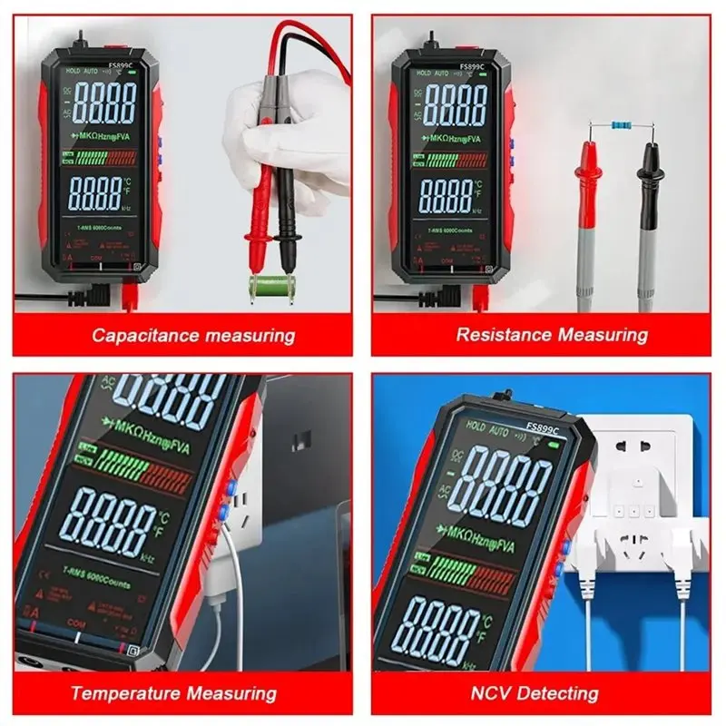 【THANKSGIVING DAY】FS899L 4.8 Inch Color Screen Digital Multimeter Auto-Ranging 6000 Counts True RMS NCV Voltage Current Tester R