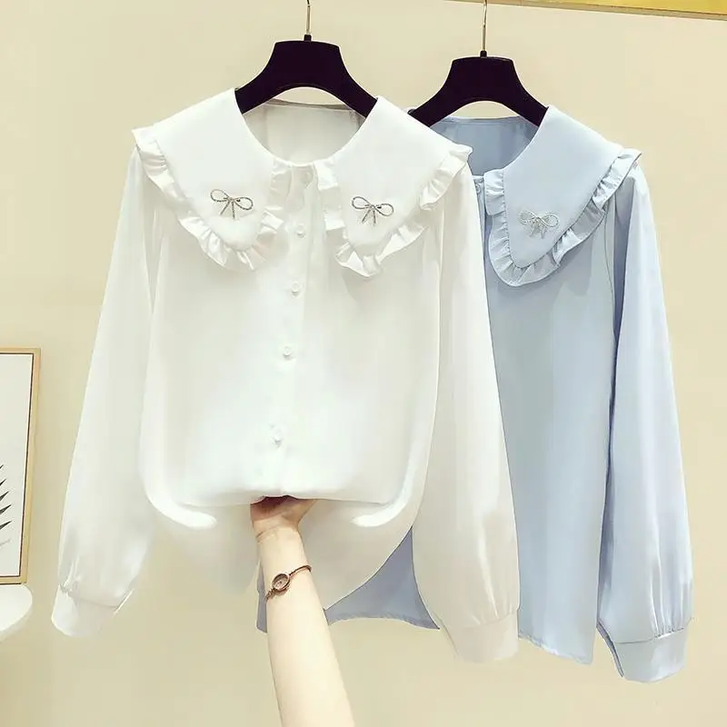 

2024 Women's Spring Autumn New Long Sleeve Loose Shirt Female Solid Color Casual Shirts Ladies Single-breasted Blouses J364