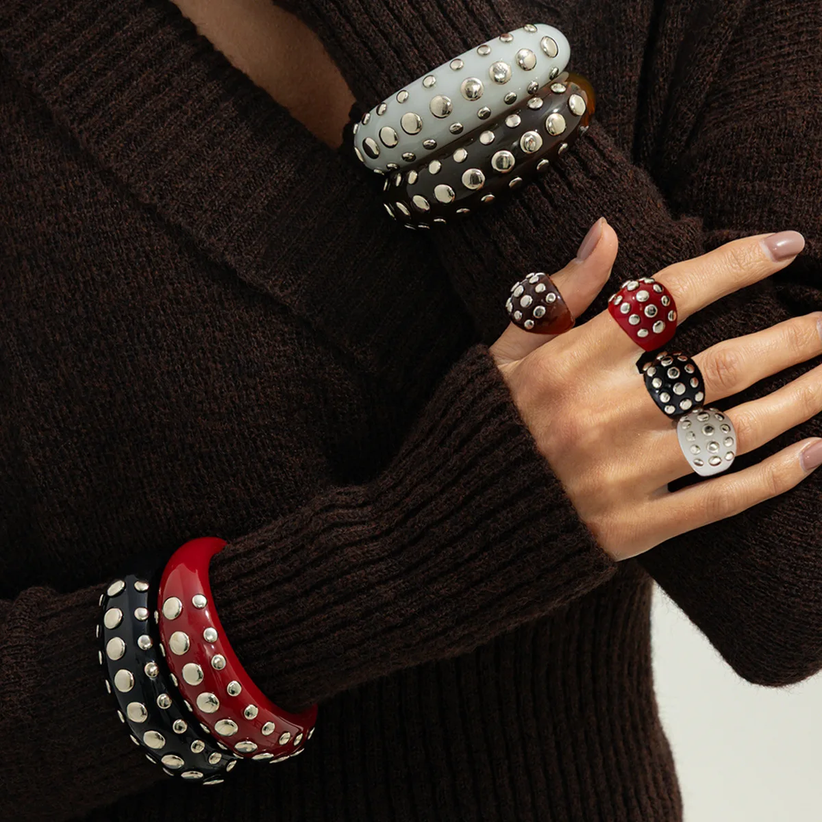 Minimalist Ring Stackable - Übertreibung Nieten Acrylharz stapelbare offene Armbänder