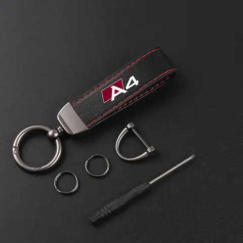 Deluxe Leather Keychain with Car Badge Keychain Pendant For AUDI A4