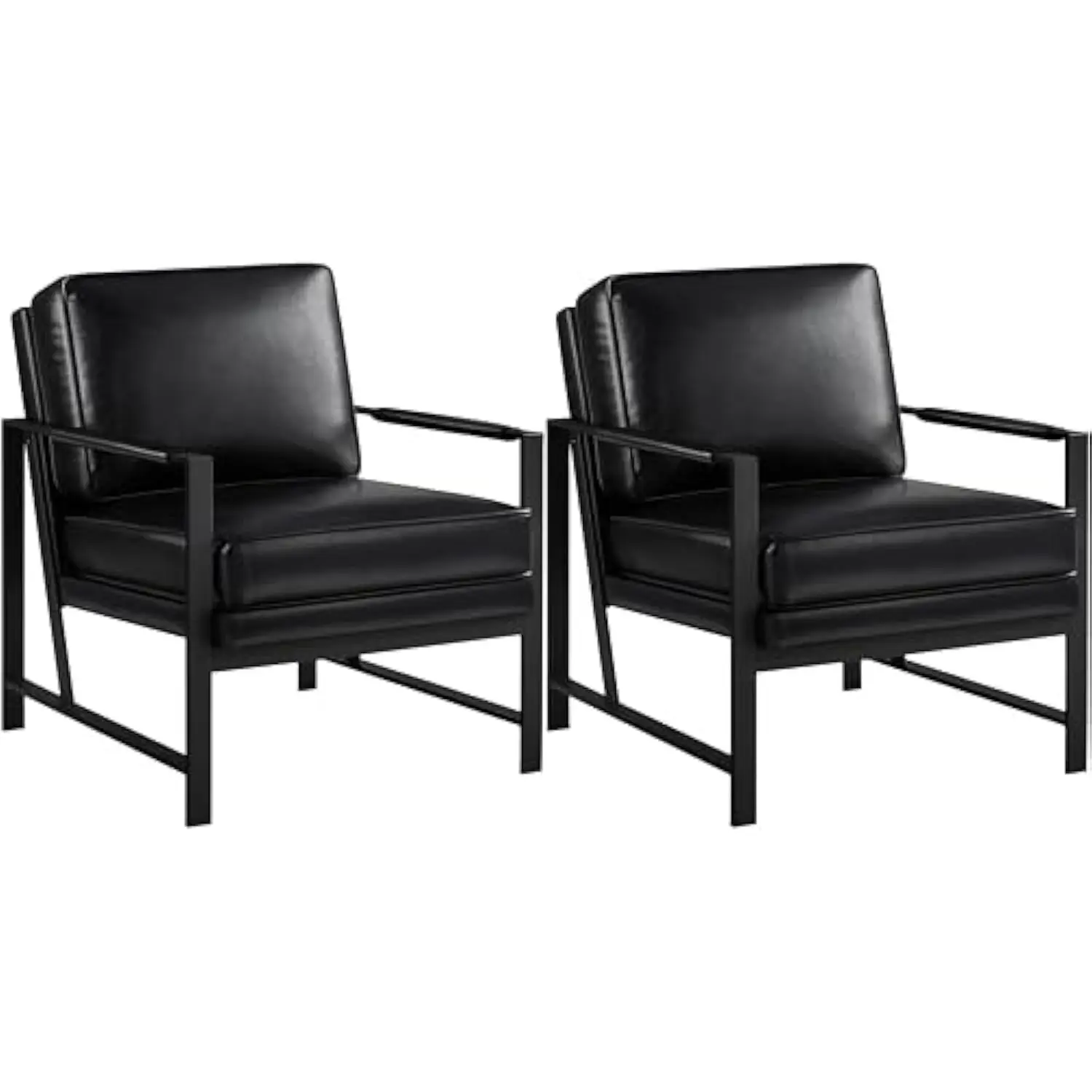 

Pu Leather Armchair, Retro Leisure Accent Chair with Extra Soft Padded and Cushion, Modern Reading Arm Chair with Black Metal