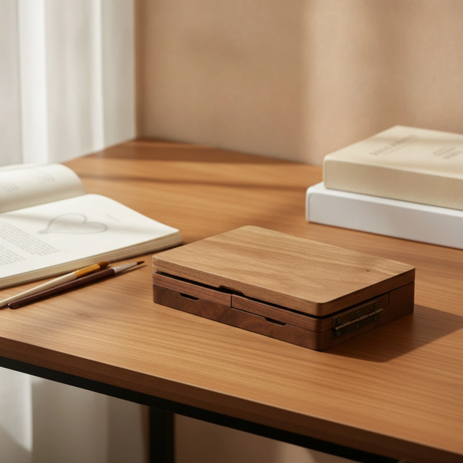 Paint Box with Mixing Tray Hinged Wooden Paint Box Wooden Palette with Mixing Tray Lightweight Small for Artists, Sketching