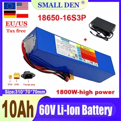 New original 60V 10Ah battery 18650 16S3P 1000W-1800W high-power lithium battery with built-in BMS lithium-ion battery pack