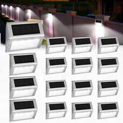 Solar Powered Fence Lights Outdoor Stainless Steel Waterproof Illuminates for Stair Deck Patio Step Fence Outside Wall Stair