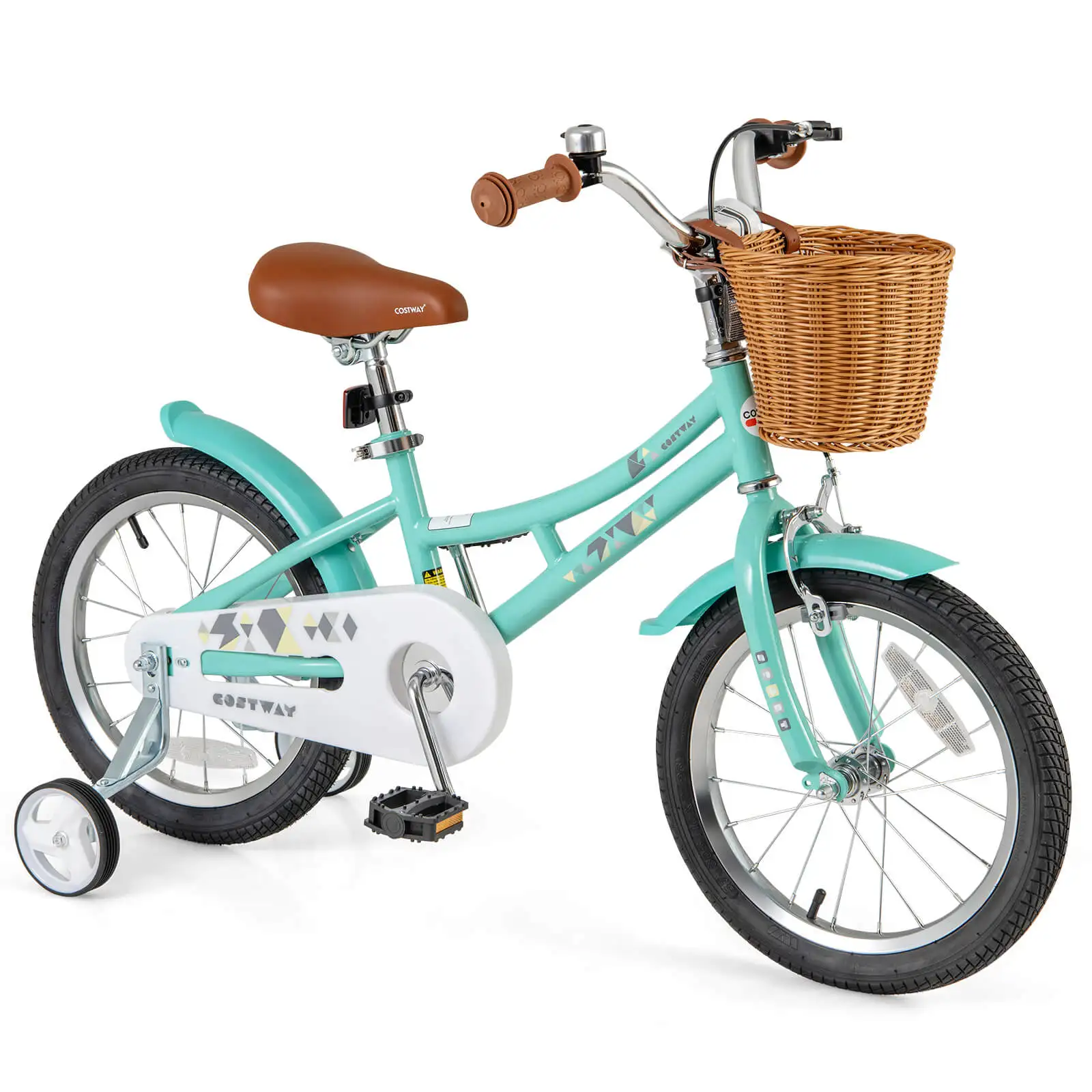 

16" Kids Bike w/Height Adjustable Handlebar Seat Basket Bell Training Wheels