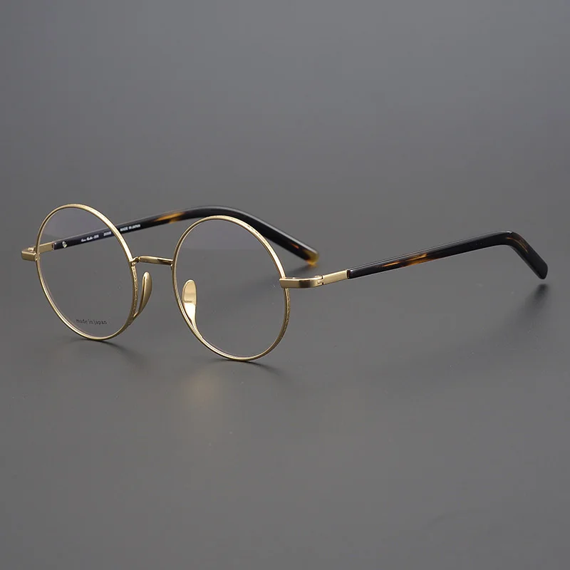 46mm Round Glasses Frame Men Titanium Vintage Eyeglasses Frames Women Optical Myopia Prescription Glasses Man Clear Eyewear Gold