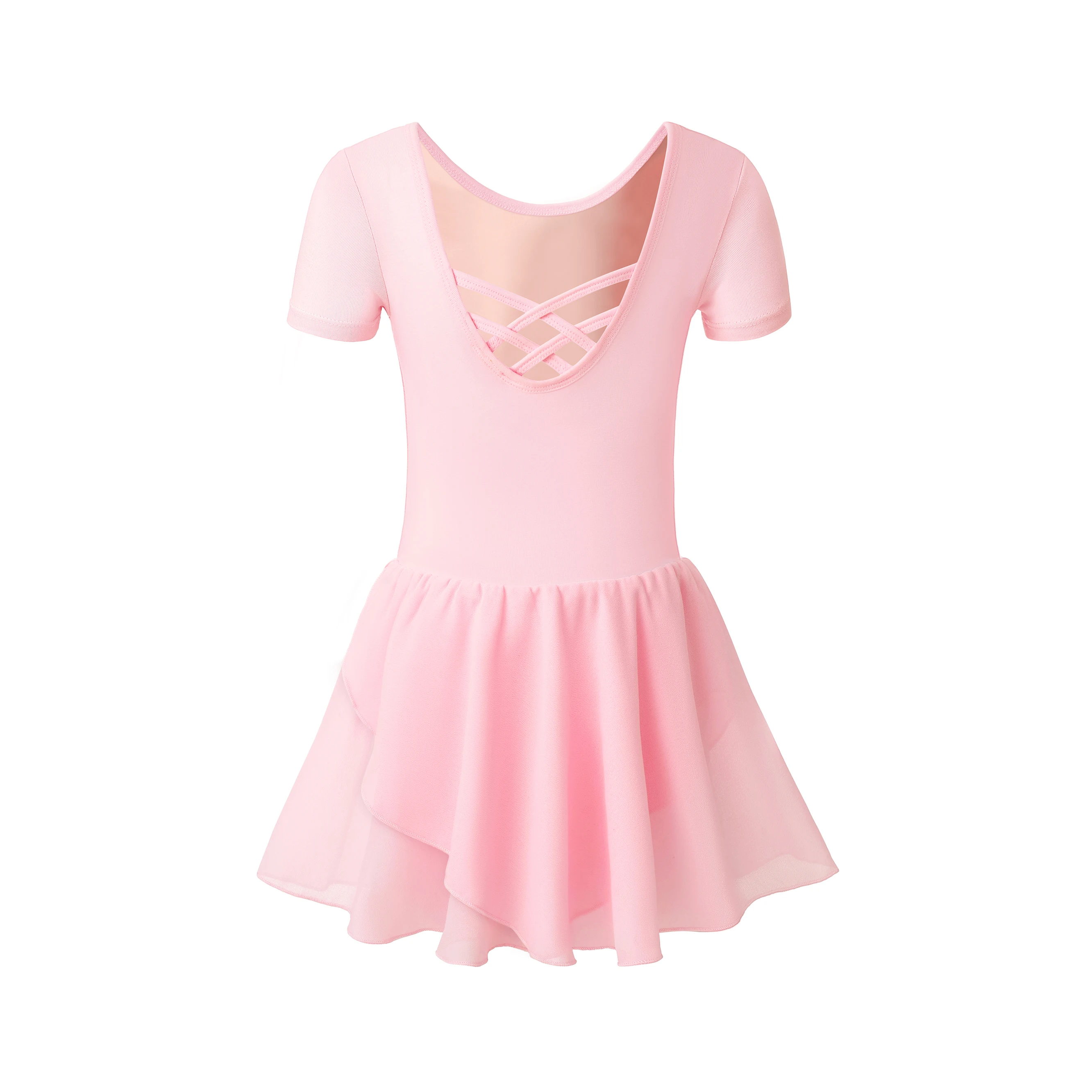 Body da balletto a maniche corte per ragazze con gonna Abito da ballo incrociato sul retro per bambini Abiti da balletto per bambini
