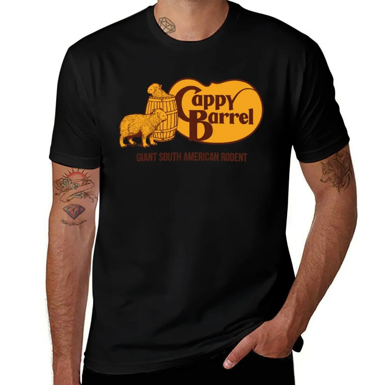 Cappy Barrel; capybara country store logo , T-Shirt Basic Casual Wear Short Sleeve Top T-Shirt