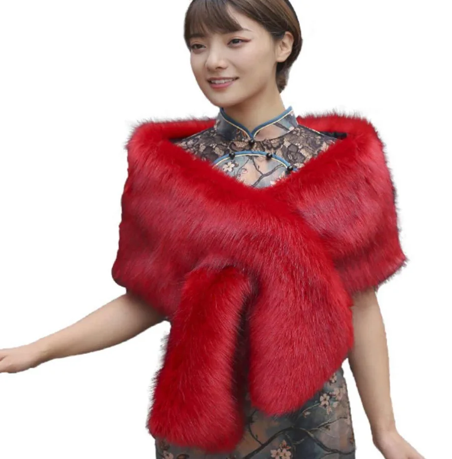 Shanghai Story Cheongsam Imitation Fur Plush Shawl Film TV Stage Dinner Dress Bride Cloak Scarf Women Autumn Winter Neckerchief