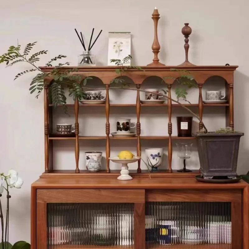 Medieval Style Cup Holder Solid Wood Wall Mount Display Rack Multi Tier Mug Organizer Living Room Kitchen Decor Storage Cabinet