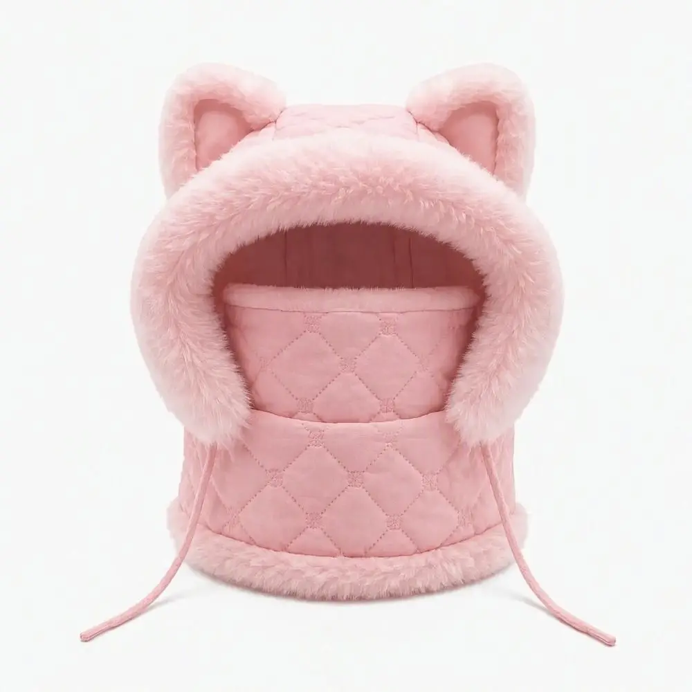 Windproof Winter Balaclava Hat Zipper Closure Thick Fleece Lining Full Face Neck Warmer Full Face Coverage Faux Fur Trim
