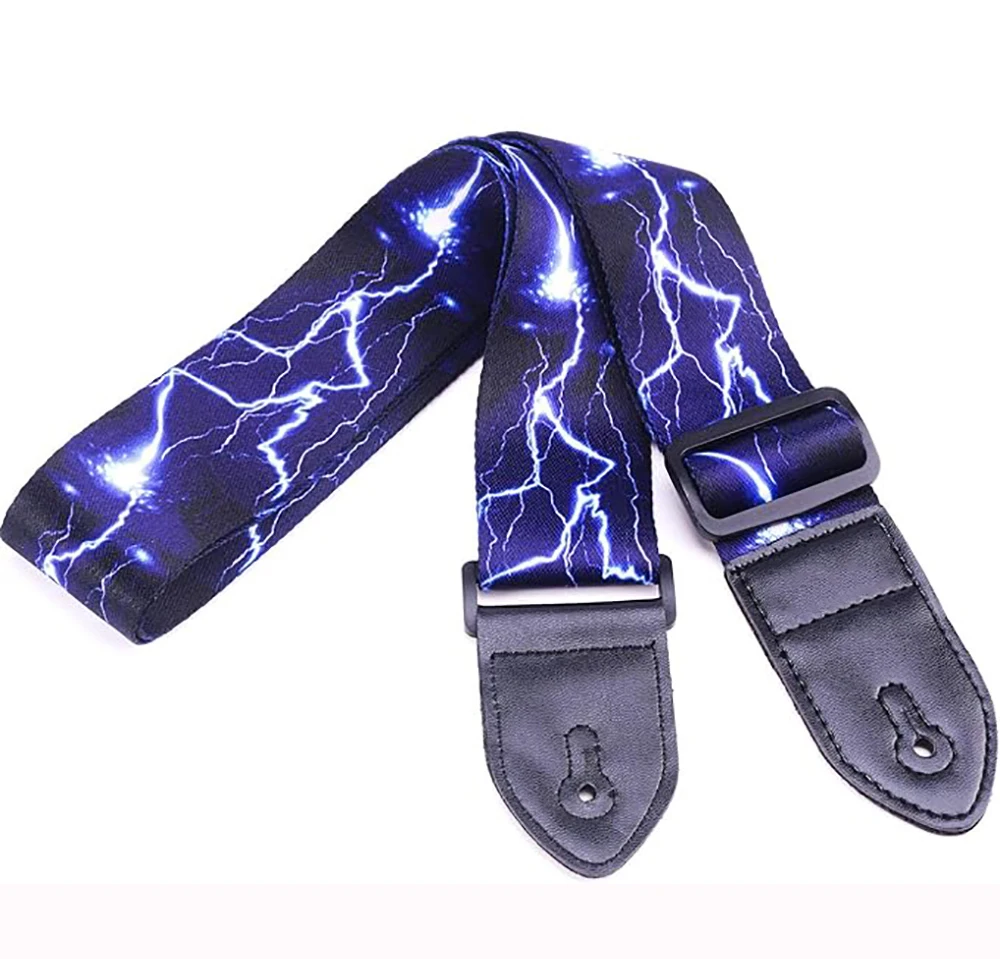 Acoustic Bass Guitar Straps,Adjustable Personalized Printed Guitar Strap with Lightning/Flame Pattern Guitar Shoulder Strap