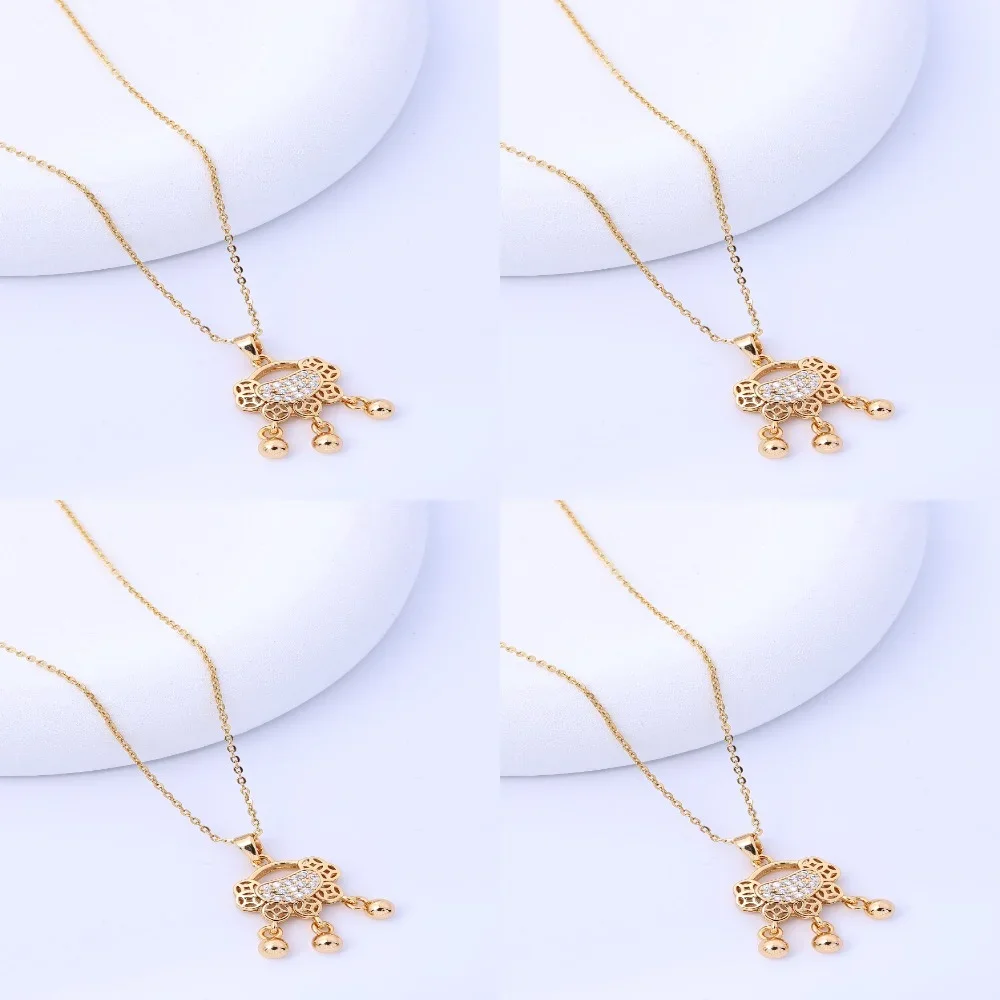 

New Chinese-style Fu Zi Ping An Lock Necklace Women's National Style Internet Celebrity Retro Bell Longevity Lock Clavicle Chain