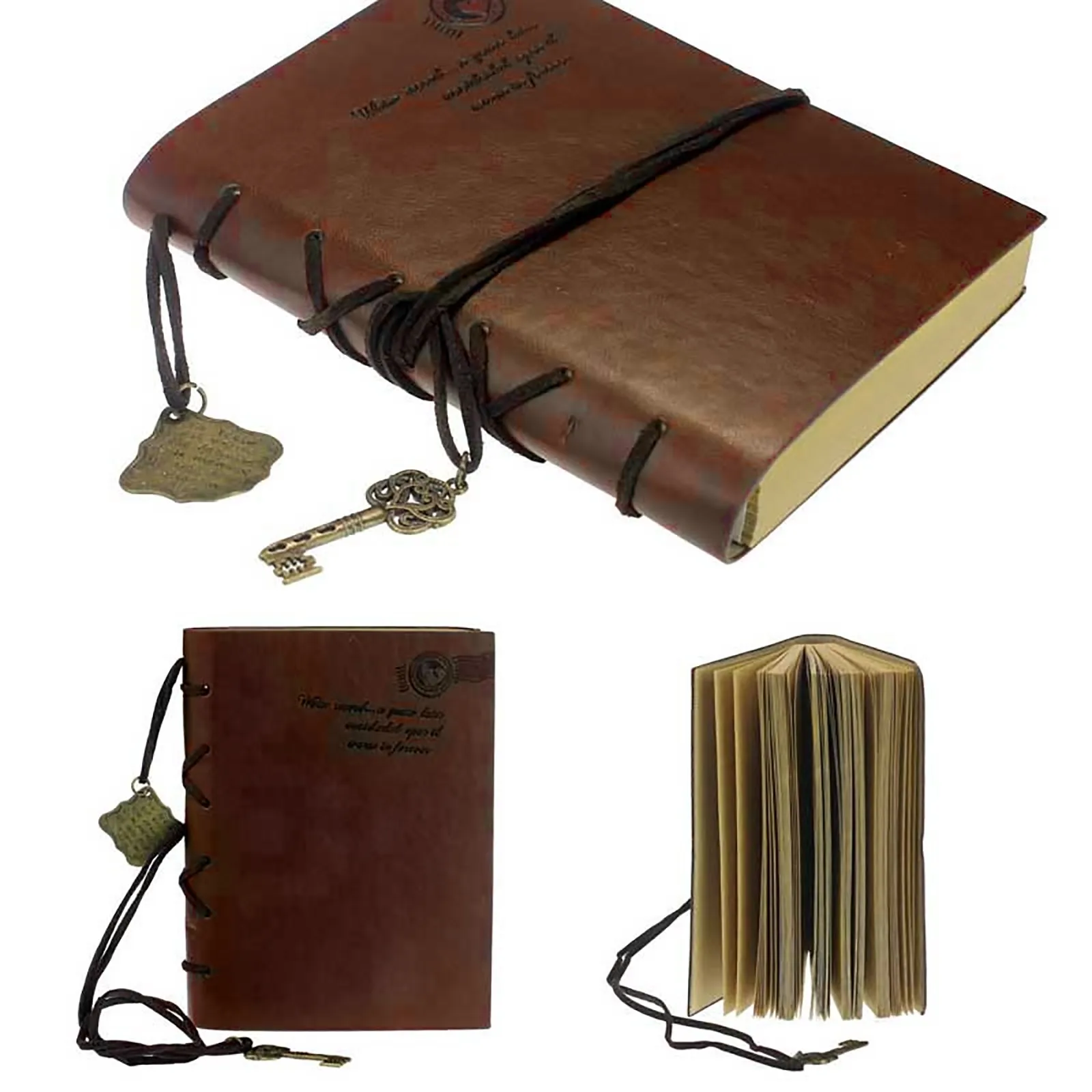 Vintage Leather Notebook with Key String - Retro Diary for Writing, Journaling and Travel Sketching, PU Leather Retro Notebook