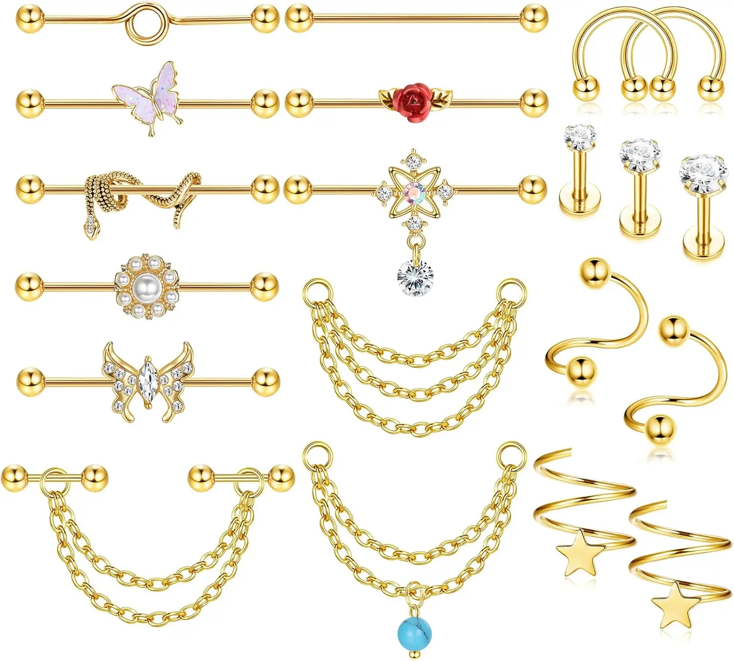 

Florideco Stainless Steel Industrial Piercing Jewelry Earrings Chain Piercing Cartilage Helix Earrings for Women Men