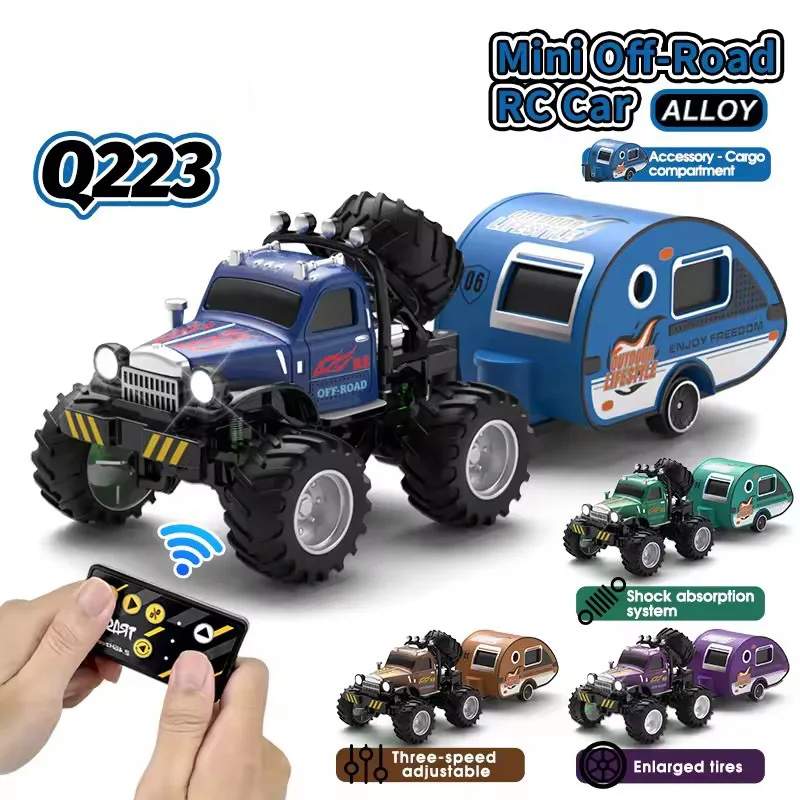 1:64 RC Mini Trucks with Trailer 2.4Ghz City Road Handle High Speed Alloy Cars Remote Control Model Cars Toys for Kids Gift