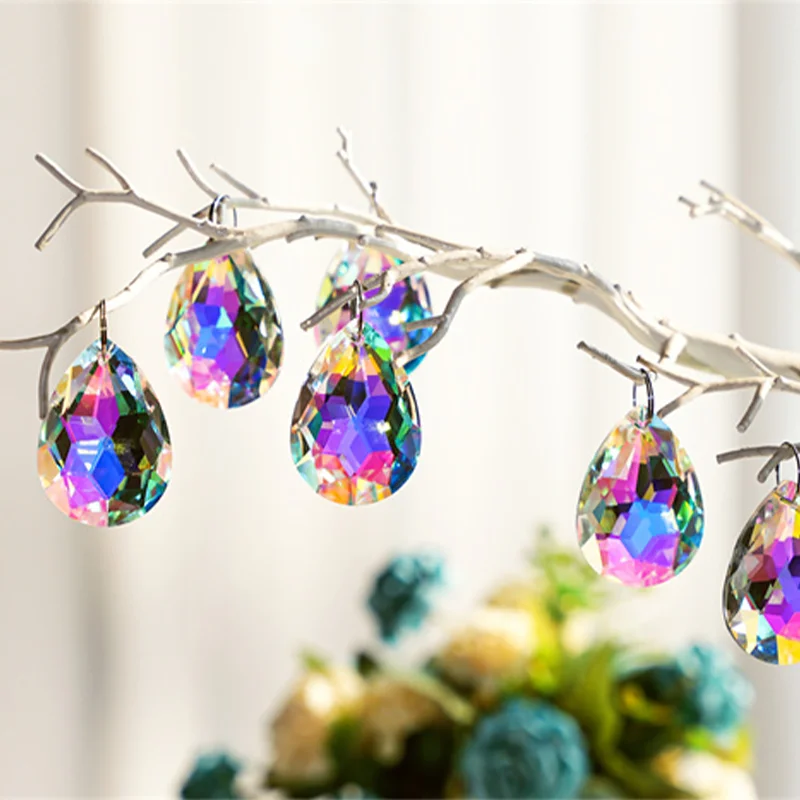 

10pcs 50mm Chandelier Crystal Prisms Pendants,Colorful Bauhinia Ornament Chandelier Parts for Lamp Window Christmas Tree Decor