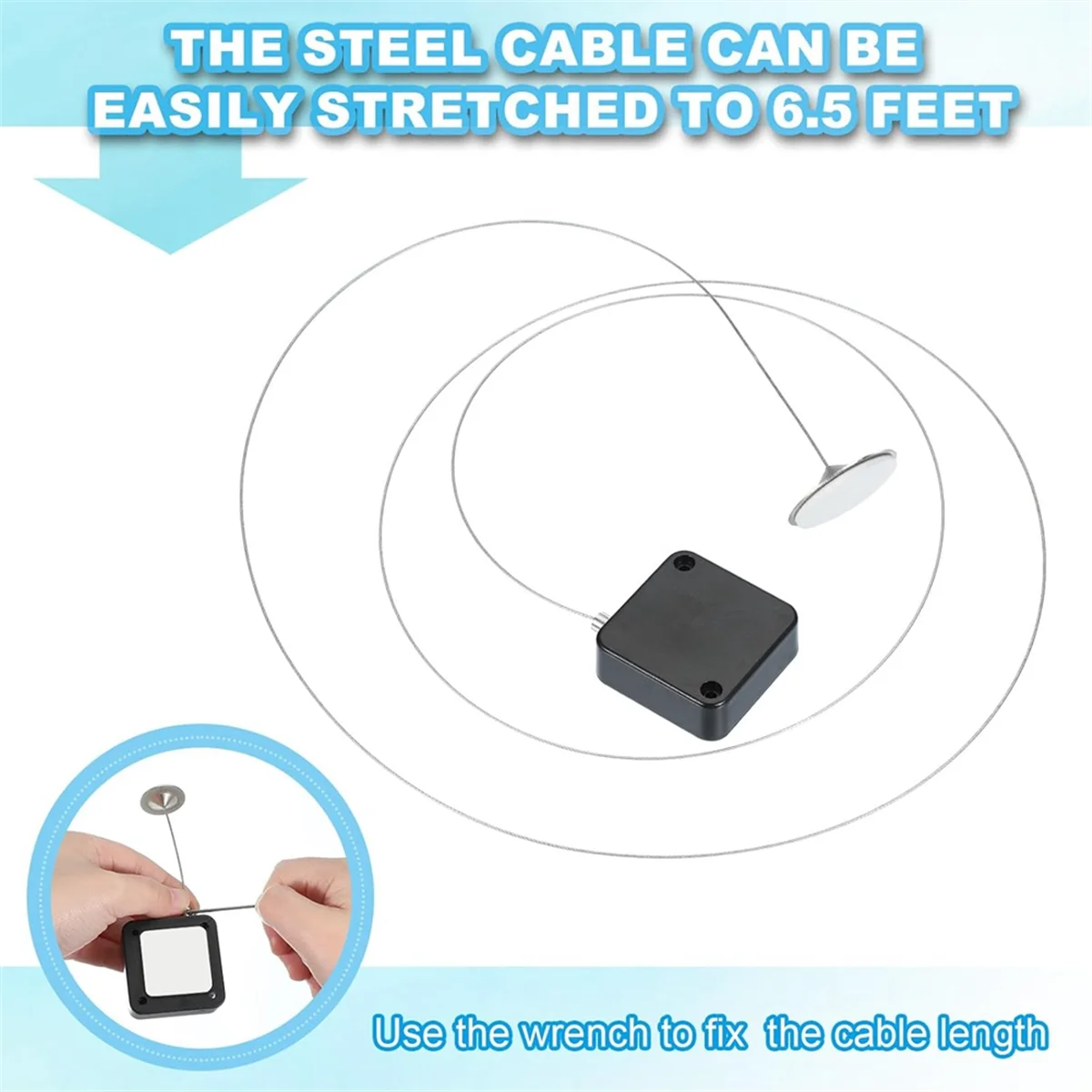 A002 5 Ft Retractable Remote Control , 2 Pack Security Cable Lanyard Lock with Double Sided Adhesive & Screw