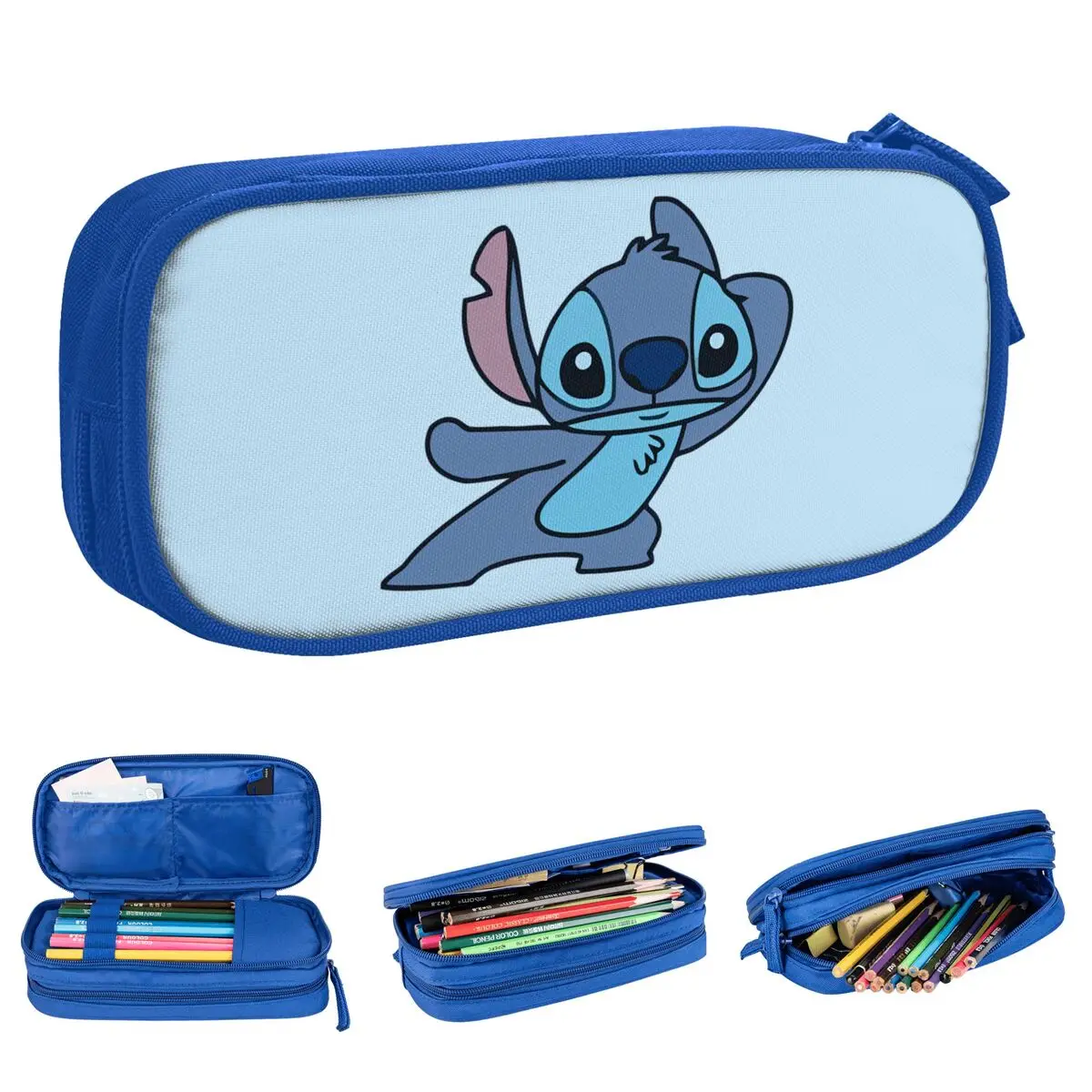 Estuche para lápices de dibujos animados Stitch Overlook, bonitos estuches para bolígrafos para niñas y niños, bolsa de almacenamiento grande, suministros escolares, papelería con cremallera