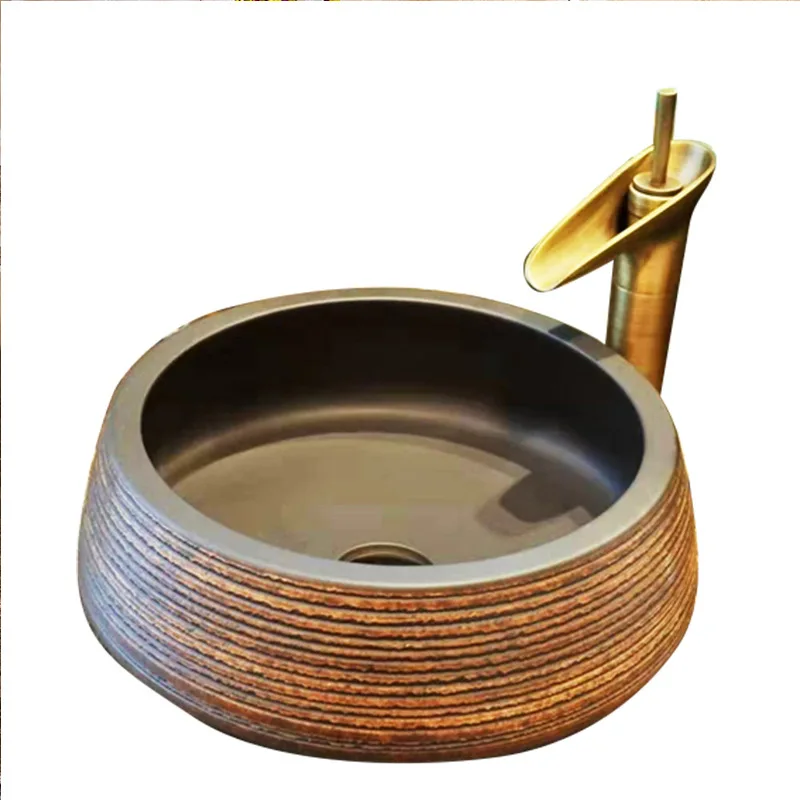 Art Basin Bathroom Cabinet Basin Toilet Washbasin Ceramic Washbasin Retro Marble Counter Basin Round Small