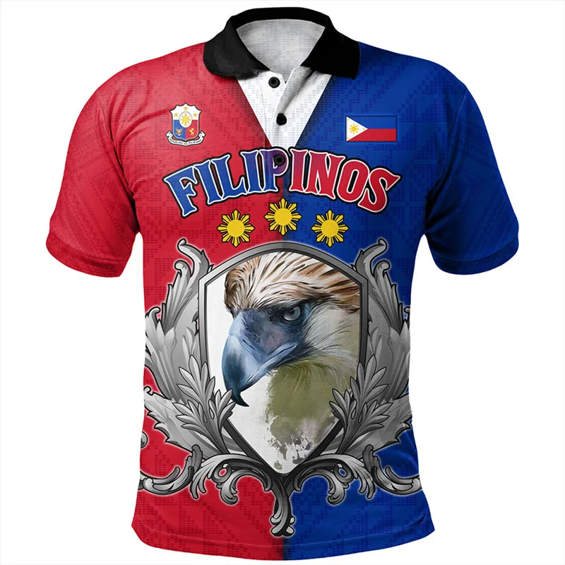 Vintage 3D Philippines National Flag Printing Shirts Proud To Be Pinoy National Hero Day Graphic Polo Shirt For Men Clothing Top